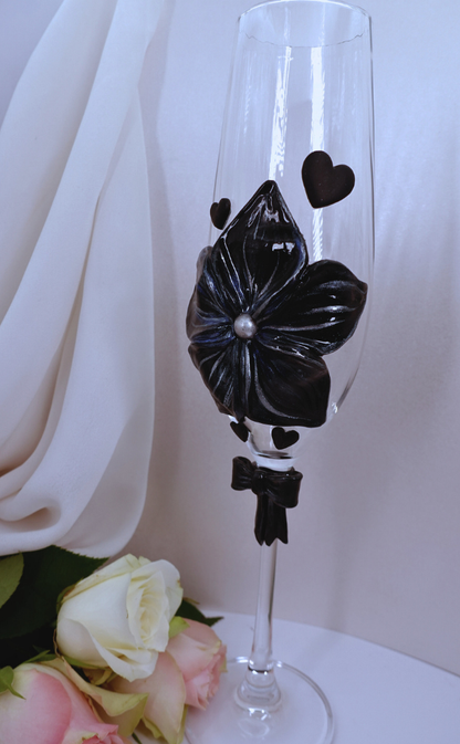 Pahar pentru șampanie - nuntă (cu flori)